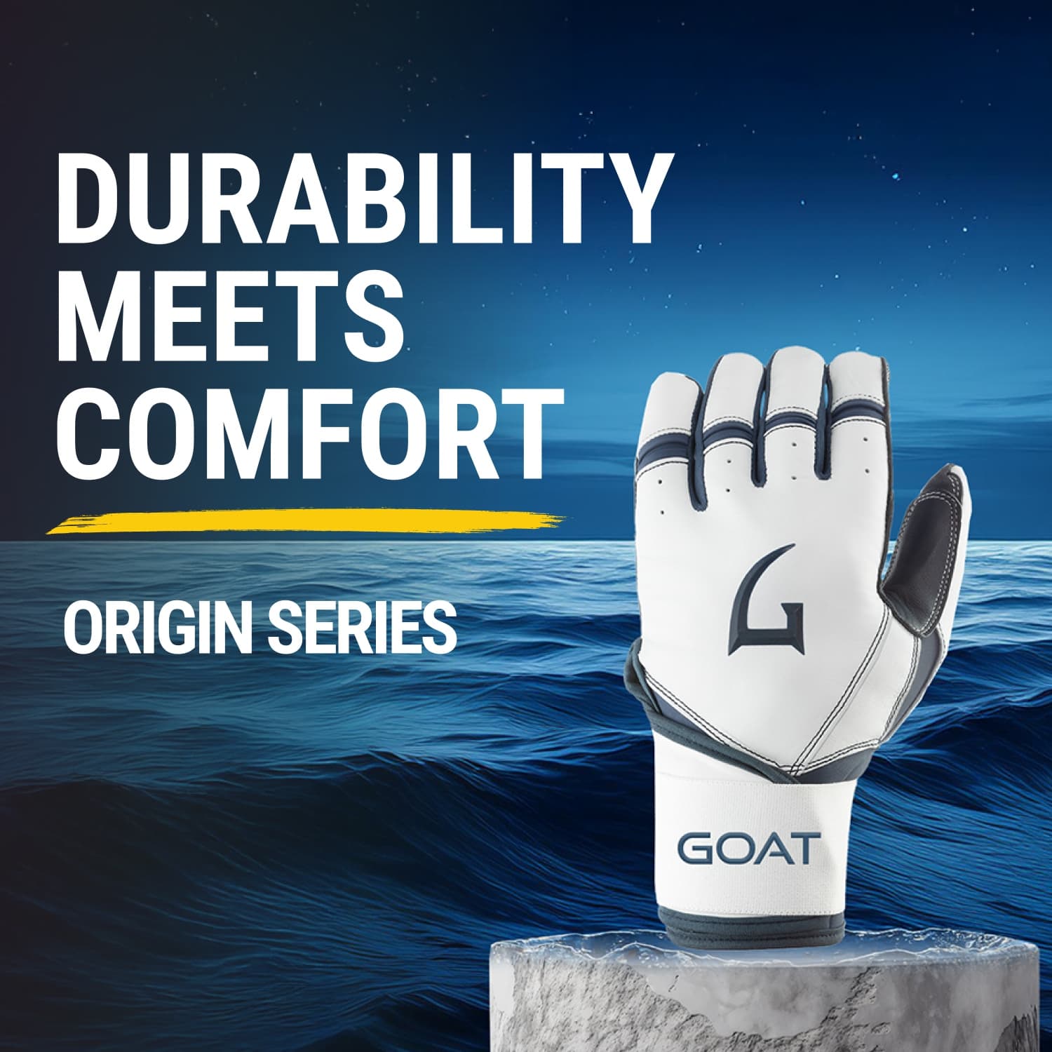 Origin Series Long Cuff White and Navy Blue Batting Gloves