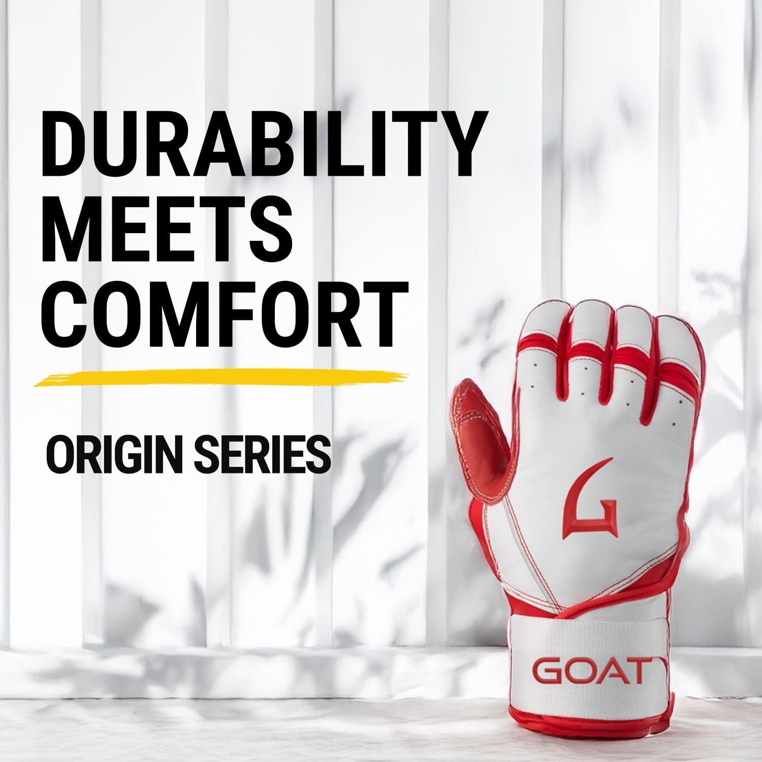 Origin Series Long Cuff White and Red Batting Gloves