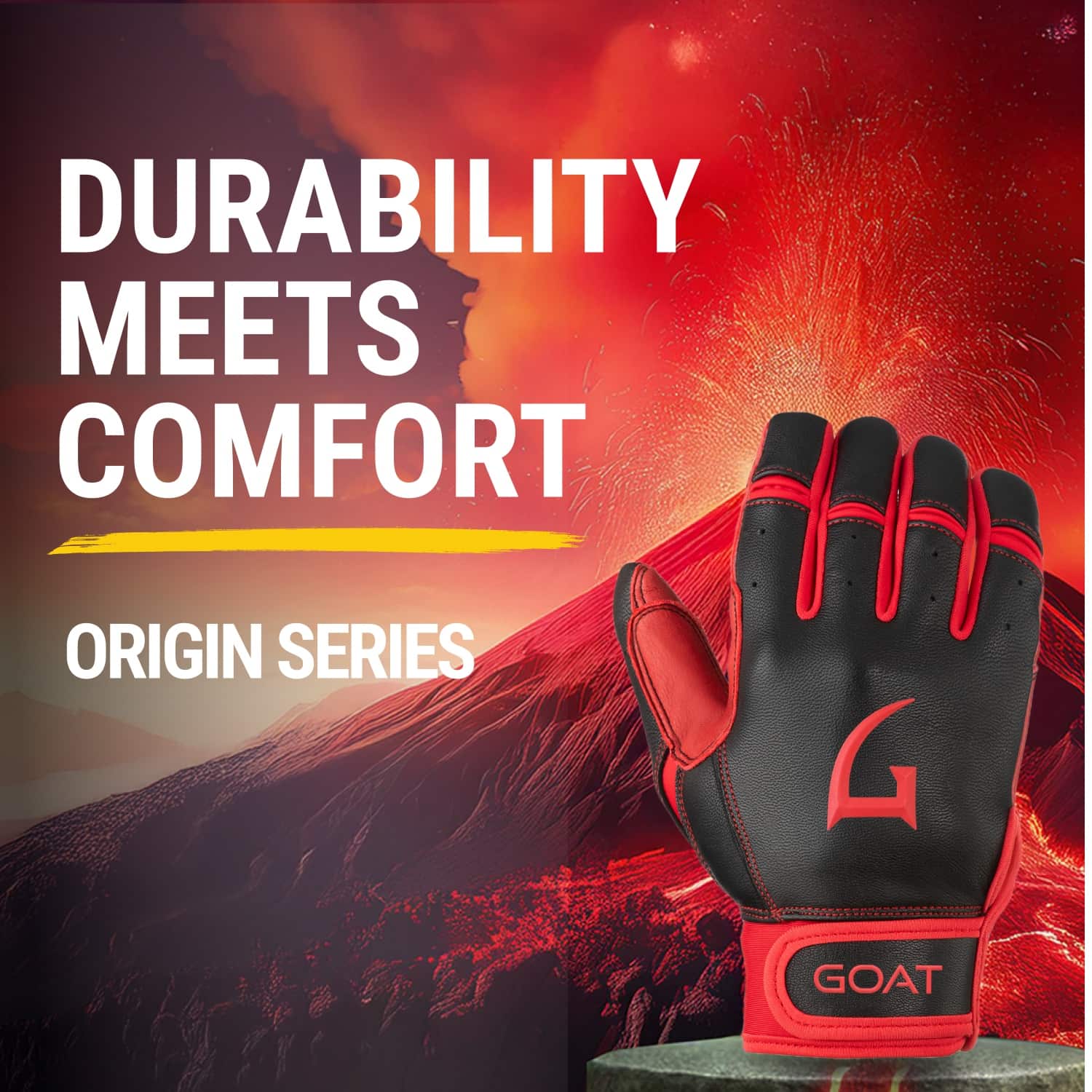 Origin Series Short Cuff Black and Red Batting Gloves