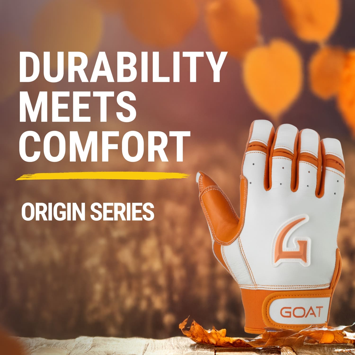 Origin Series Short Cuff White and Orange Batting Gloves