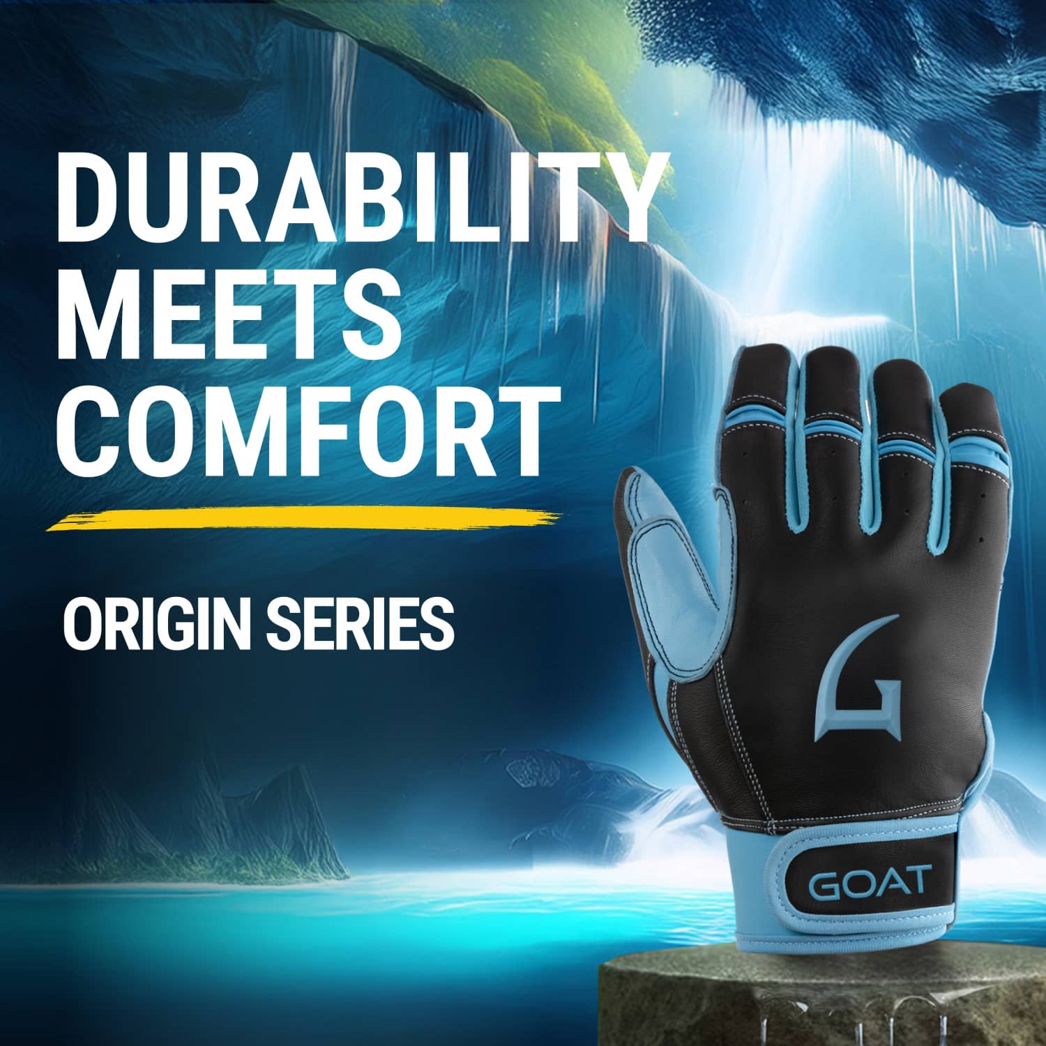Origin Series Short Cuff Black and Electric Blue Batting Gloves