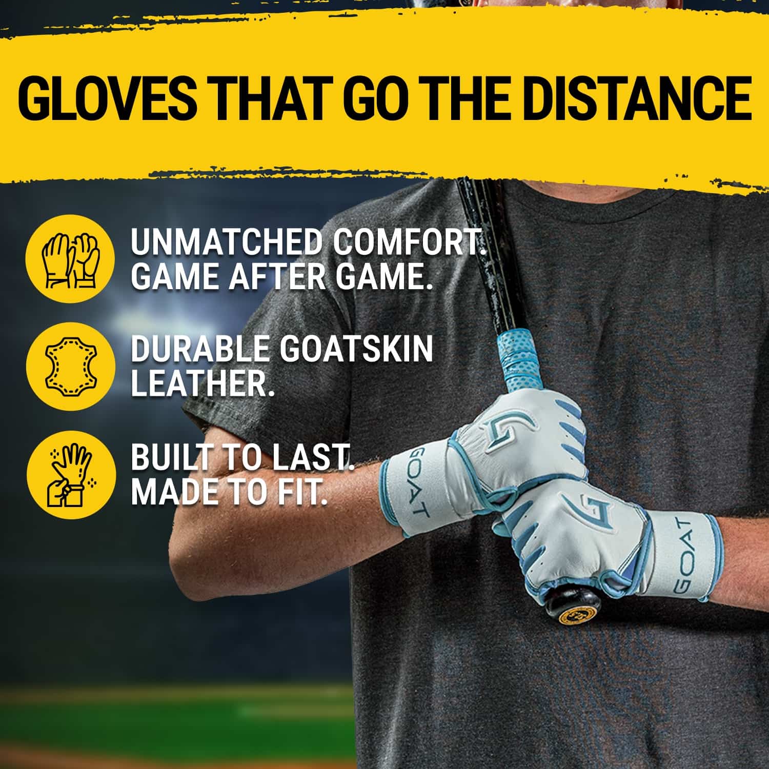 Origin Series Long Cuff White and Electric Blue Batting Gloves