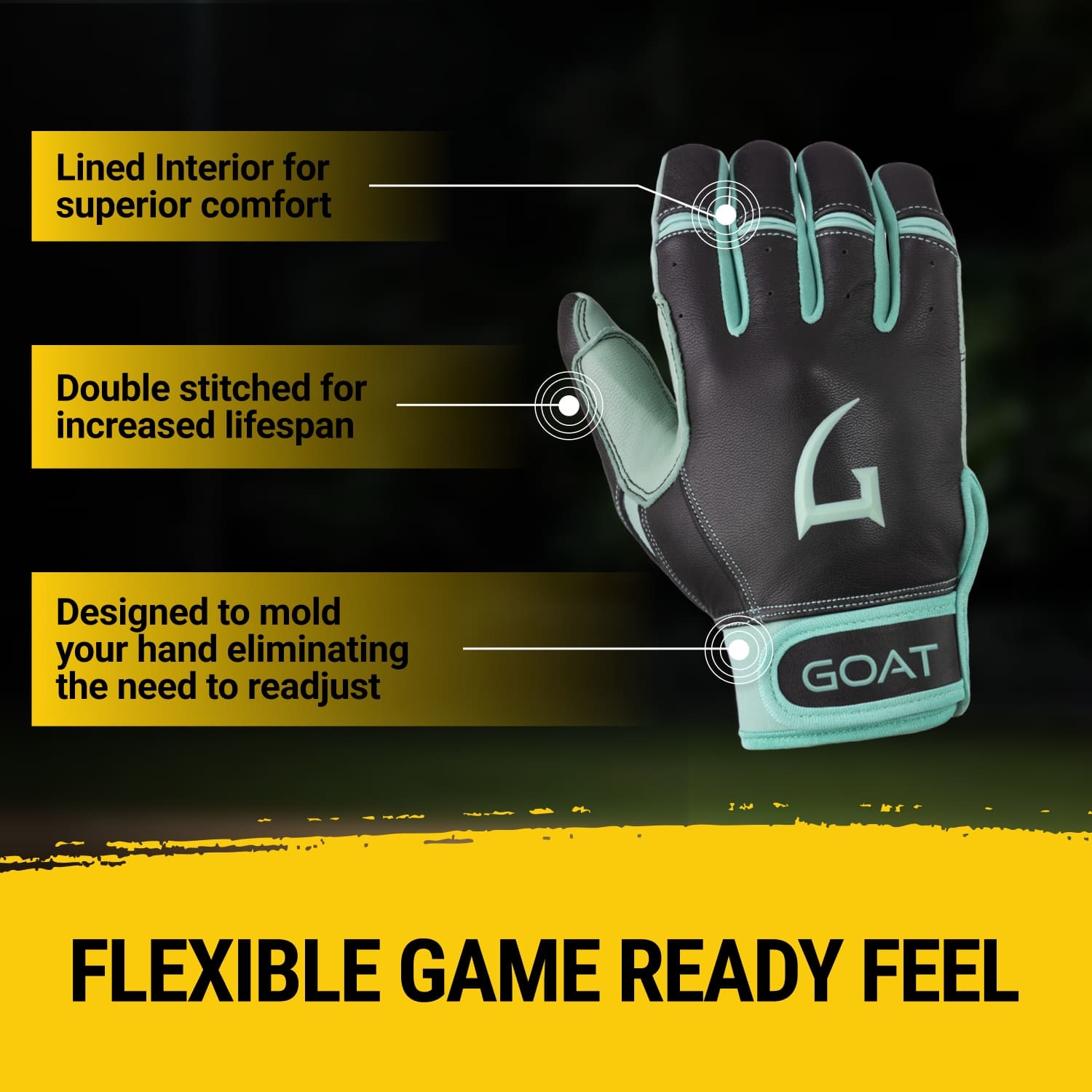 Origin Series Short Cuff Black and Mint Batting Gloves