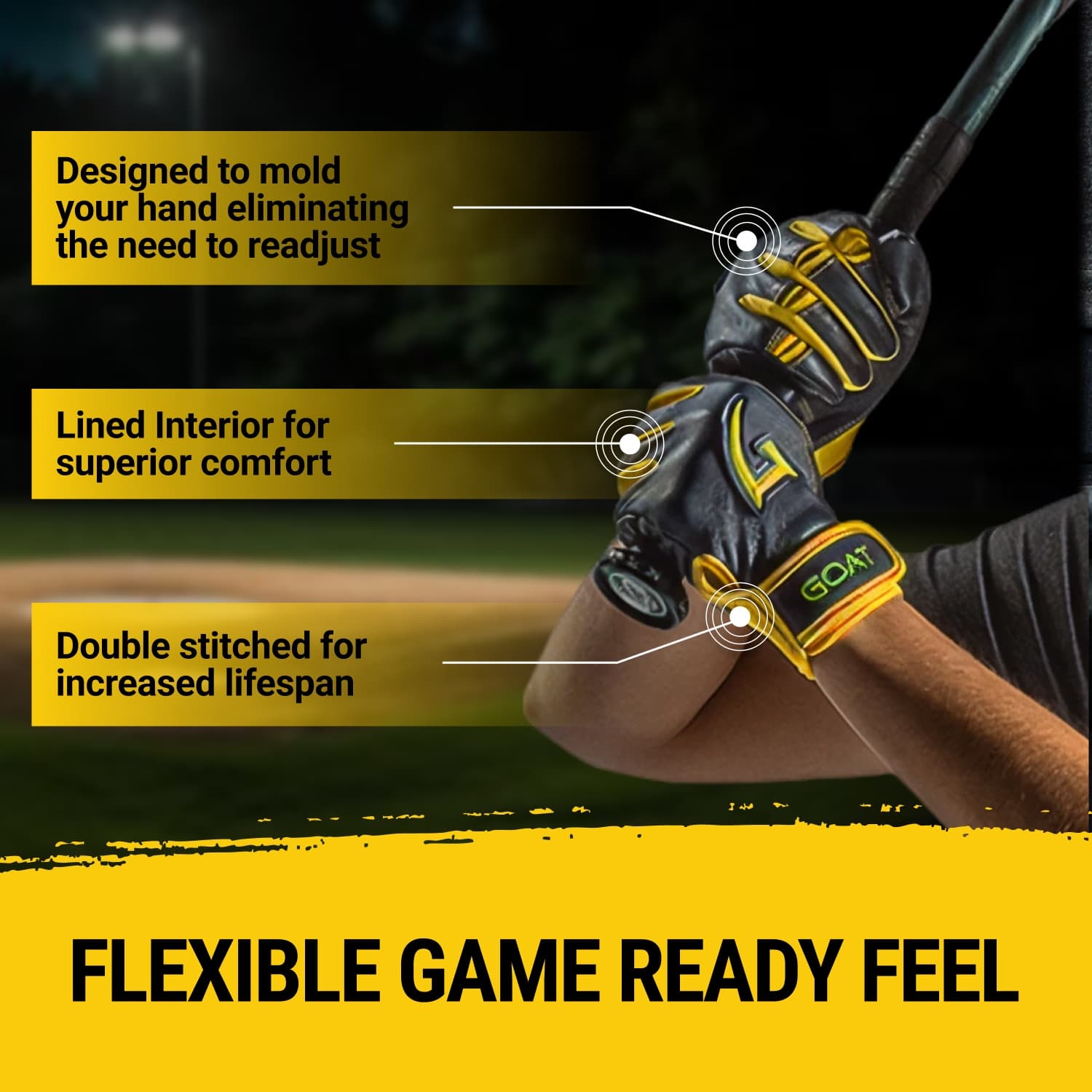 Legacy Series Short Cuff Navy Blue and Yellow Batting Gloves