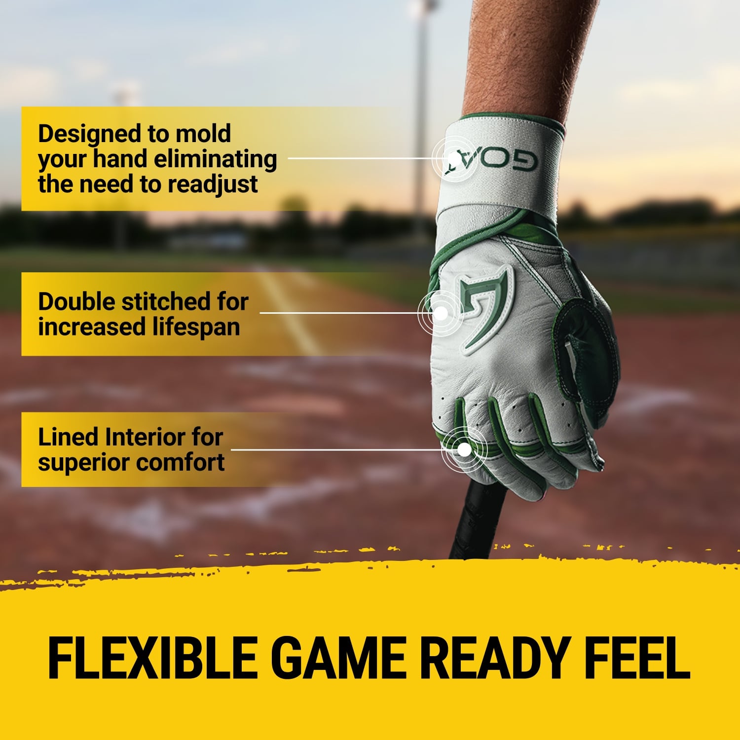 Origin Series Long Cuff White and Green Batting Gloves