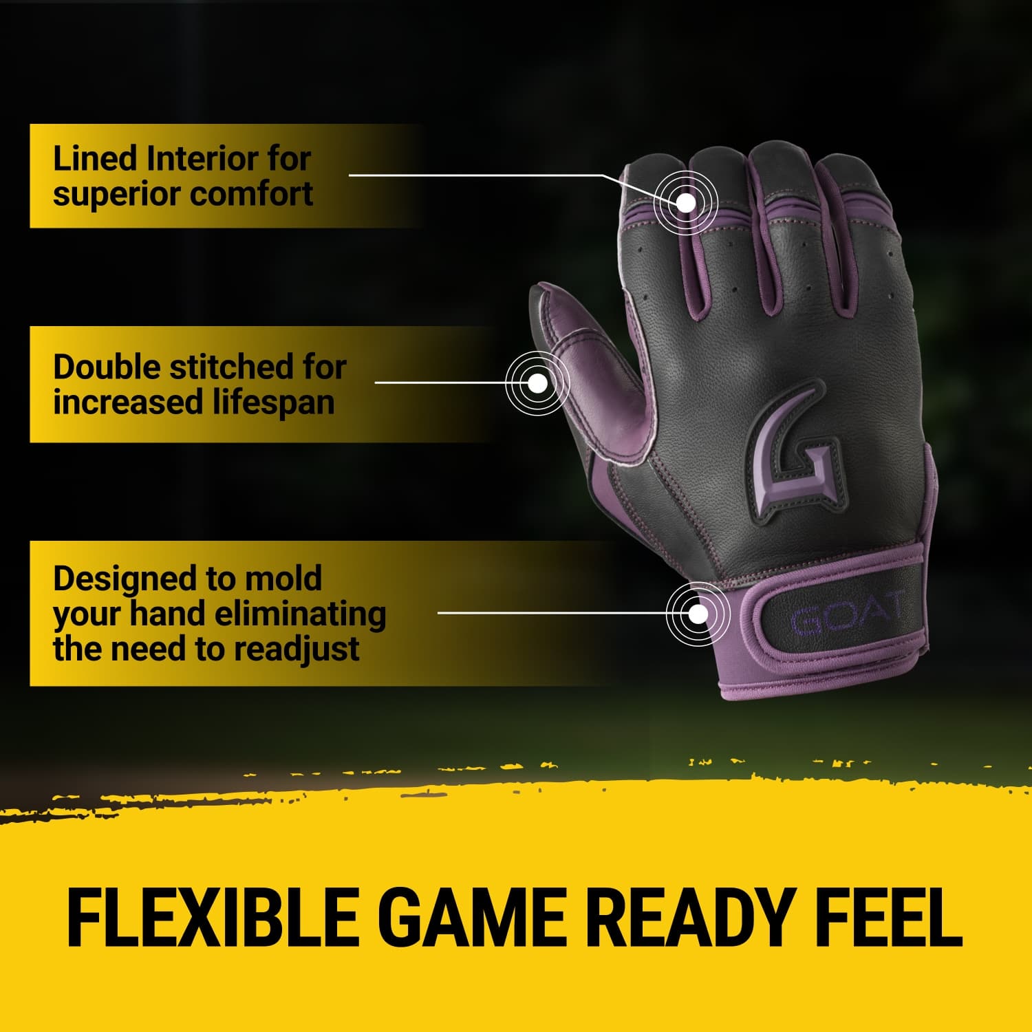 Origin Series Short Cuff Black and Purple Batting Gloves