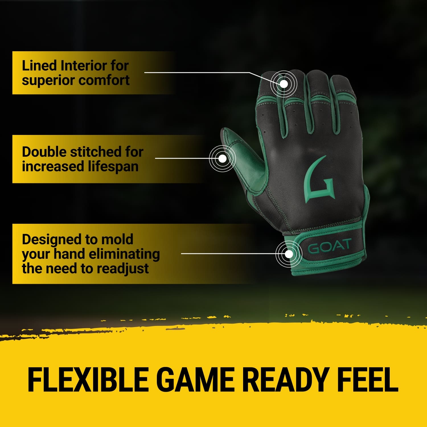 Origin Series Short Cuff Black and Green Batting Gloves