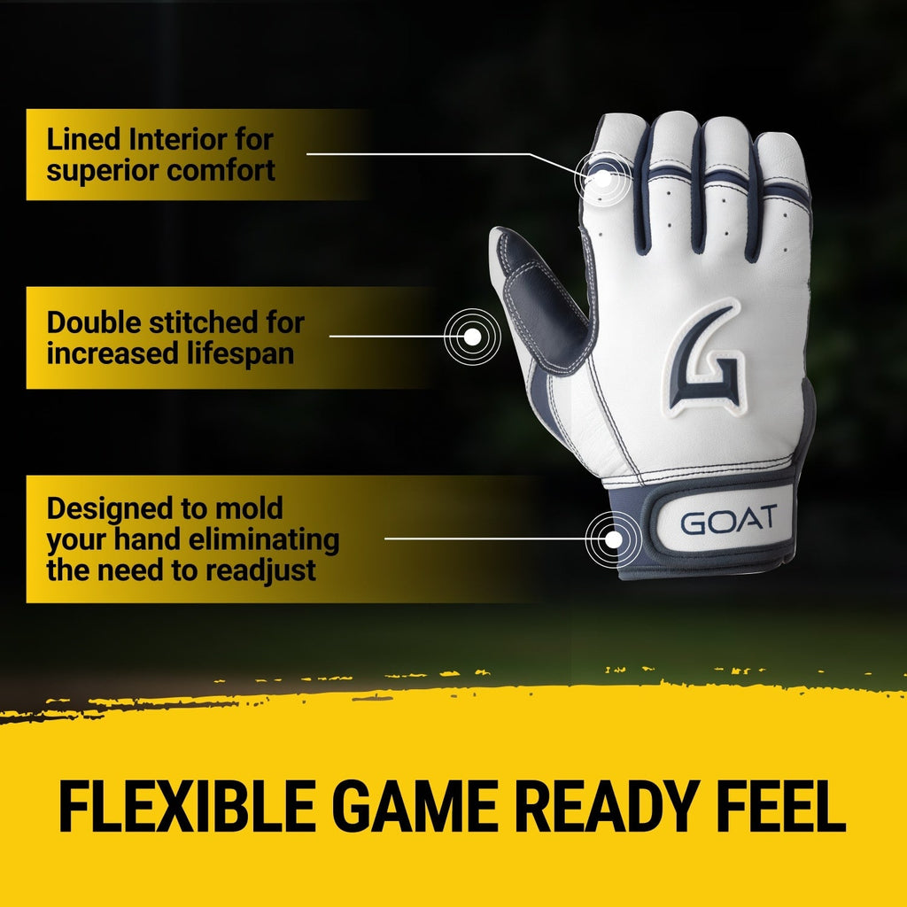 Origin Series Short Cuff White and Navy Blue Batting Gloves