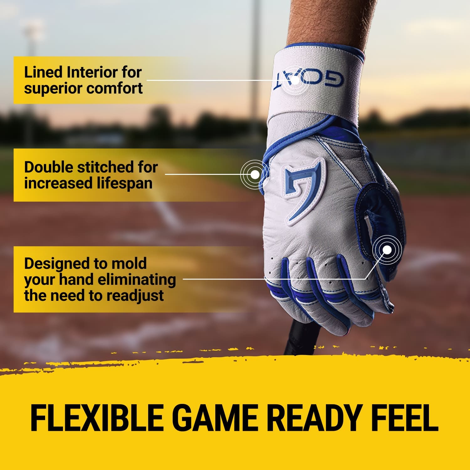 Origin Series Long Cuff White & Royal Blue Batting Gloves