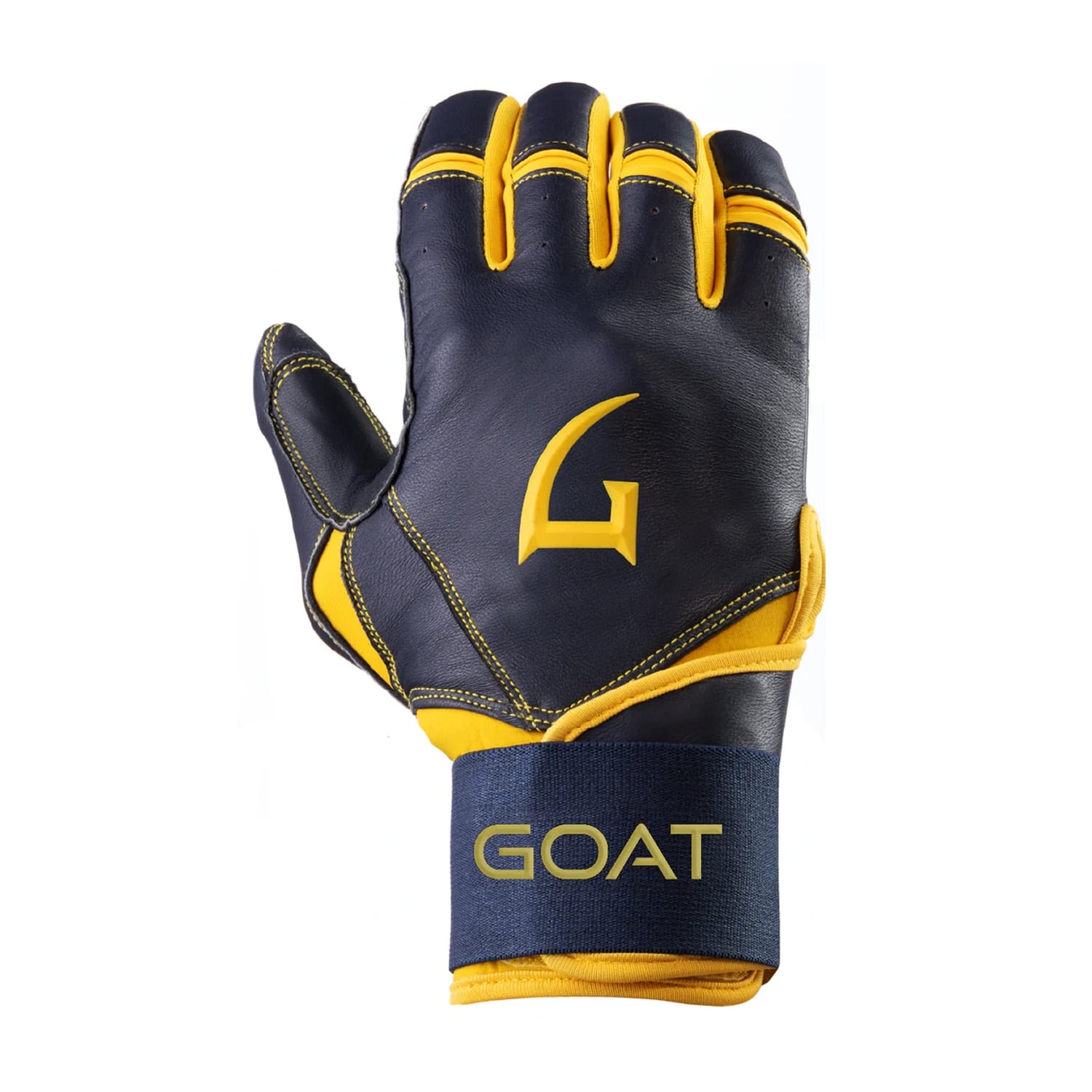 Legacy Series Long Cuff Navy Blue and Yellow Batting Gloves
