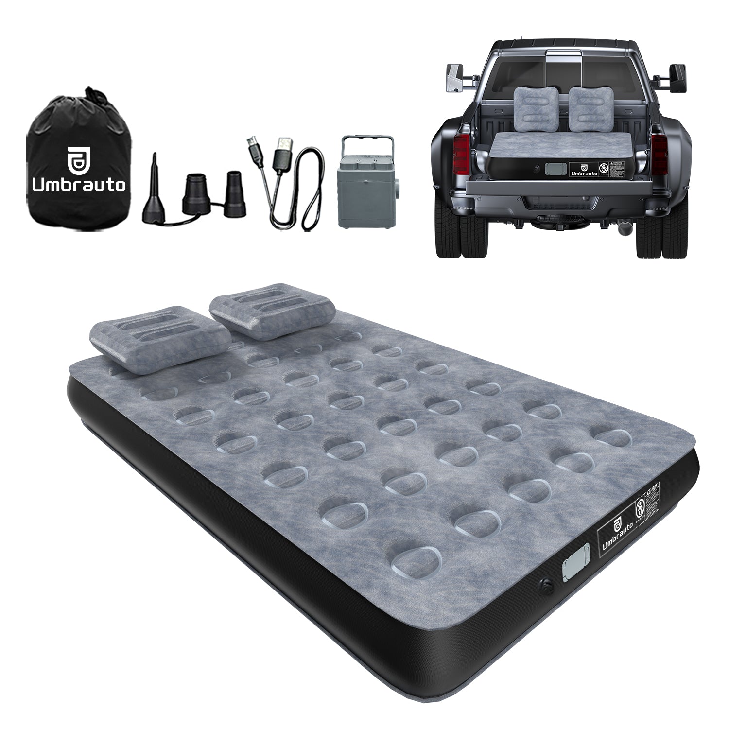 Umbrauto 5.5-6.5 ft Square Truck Bed Air Mattress with Wireless Rechargeable Pump Inflatable Full Size Pickup  Air Mattress