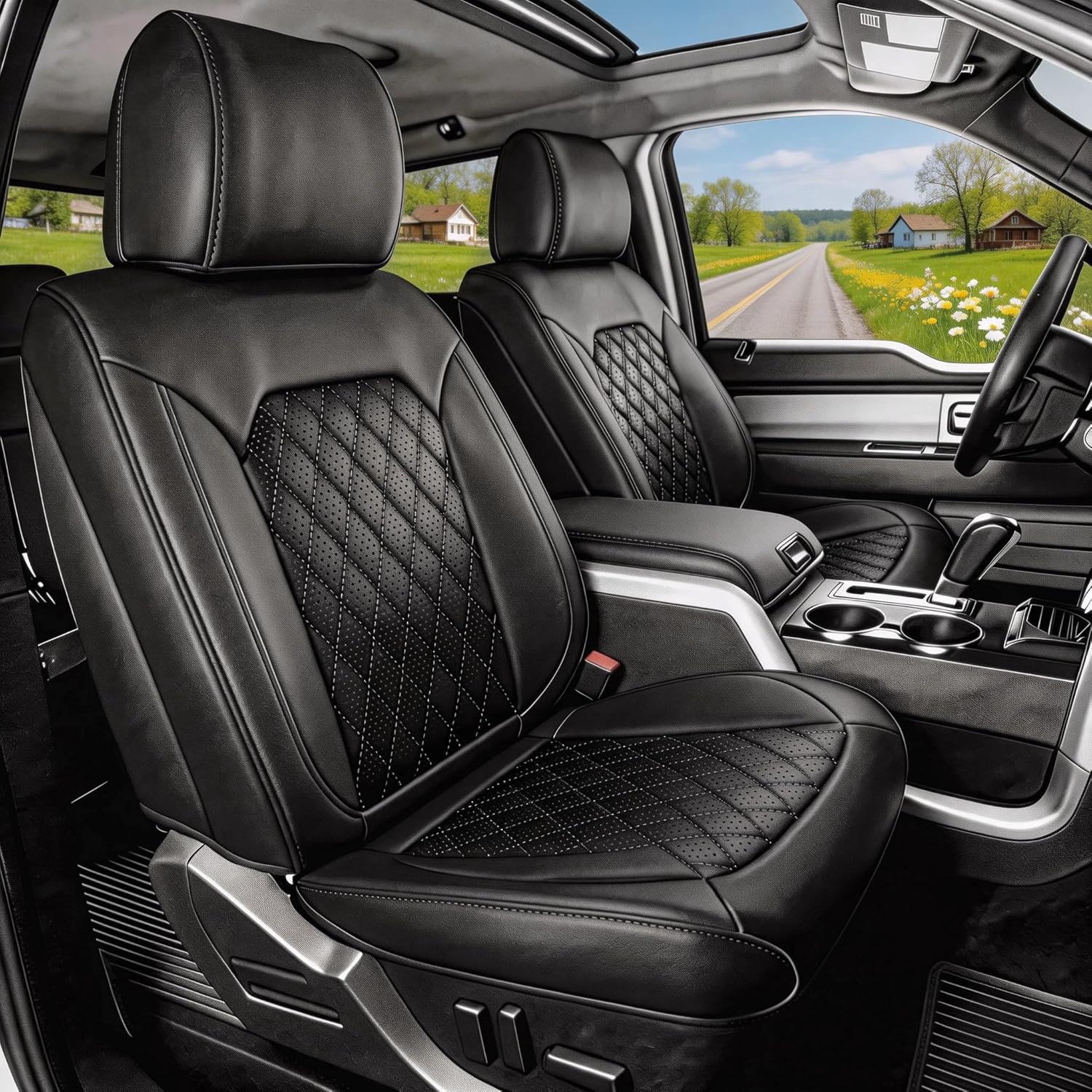 Custom Seat Covers fit for Dodge Ram 1500 2500 3500, Full Coverage Luxury Leather Ram Truck Seat Cover 2009-2025 Compatible with Crew Cab Double Quad Regular ( Full Set (Flat Front/Curved Rear))