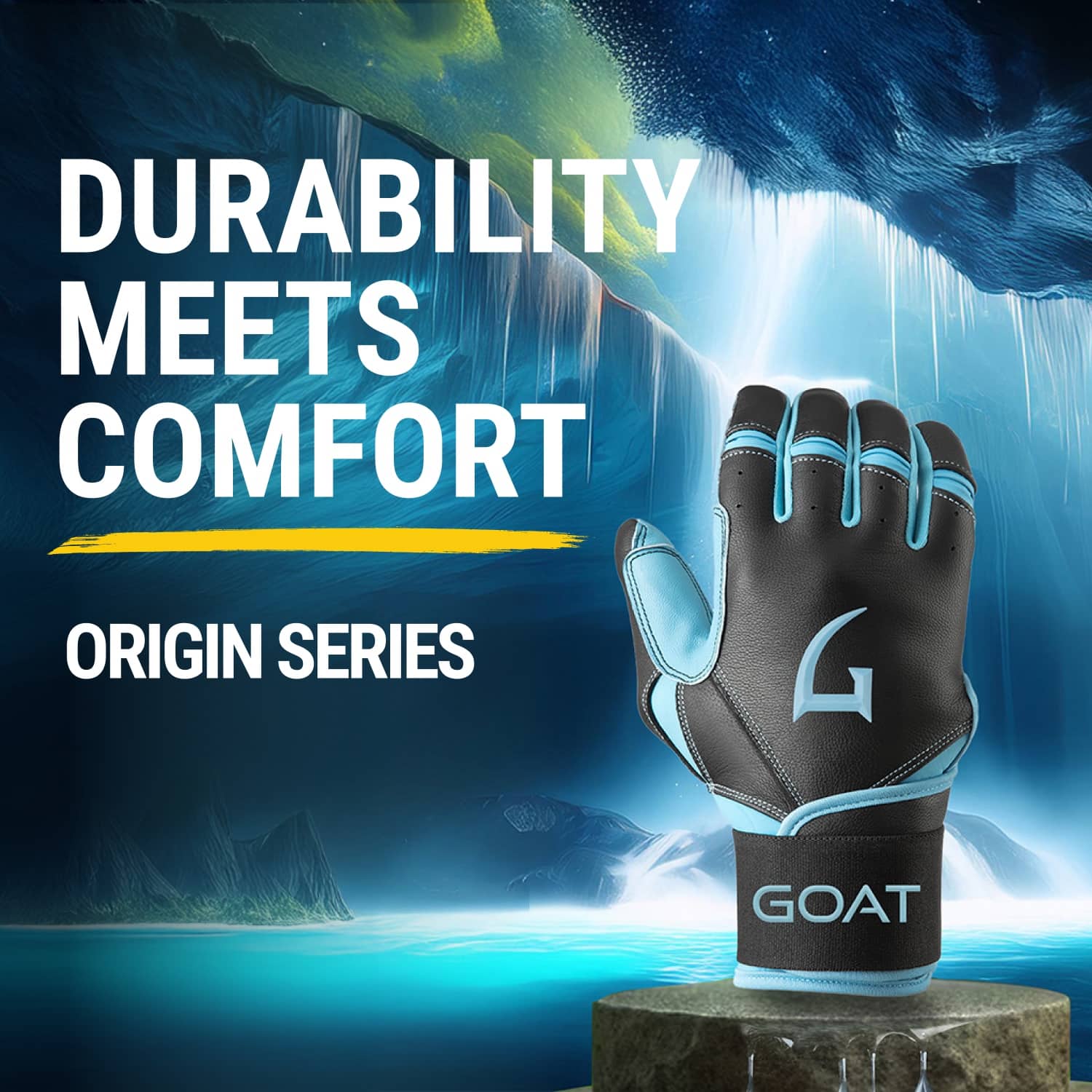 Origin Series Long Cuff Black and Electric Blue Batting Gloves