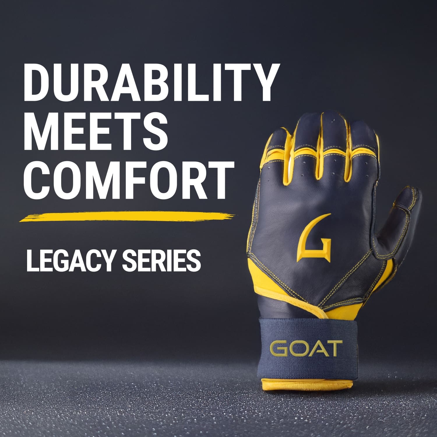 Legacy Series Long Cuff Navy Blue and Yellow Batting Gloves