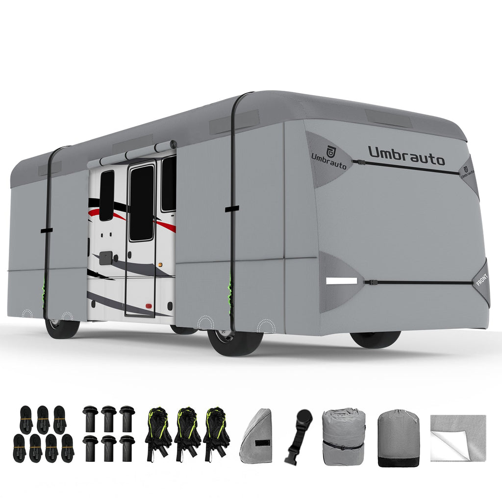 Umbrauto Class A RV Cover Upgraded Heavy Duty 7 Layers Top Windproof Breathable Class A Motorhome Camper Cover,Grey