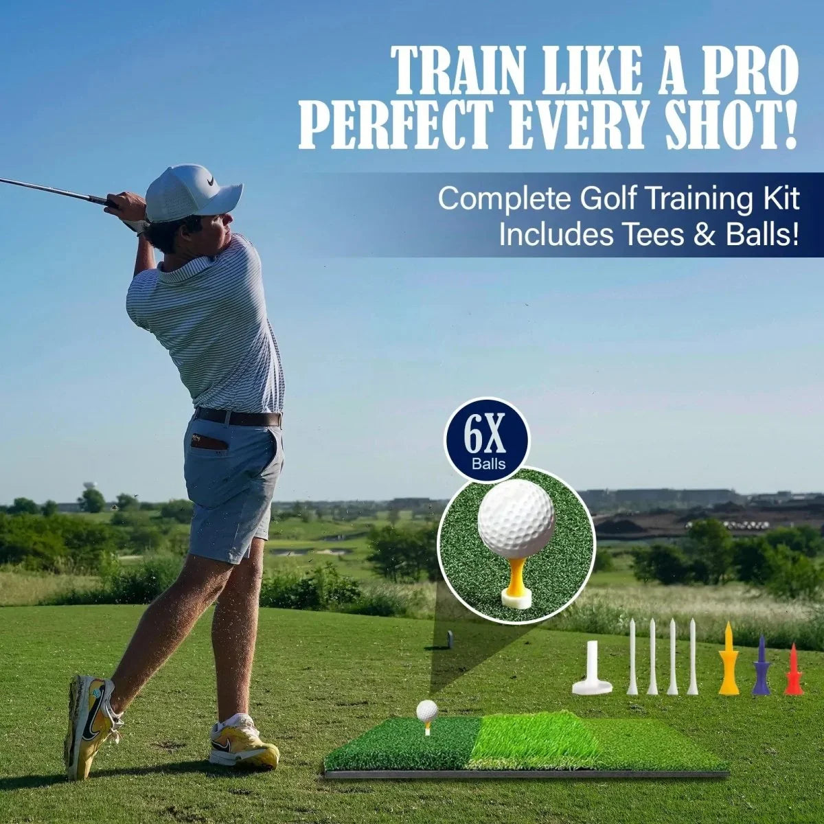 Swing Rex Premium 3-in-1 Golf Mat 24"x24" – Tri-Turf Practice Mat – Foldable Non-Slip Base