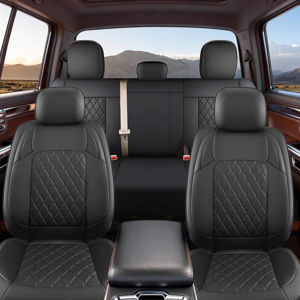 Umbrauto Custom Seat Covers fit for Dodge Ram 1500 2500 3500, Full Coverage Luxury Leather Ram Truck Seat Cover 2009-2025 Compatible with Crew Cab Double Quad Regular (Full Set (Flat Rear))