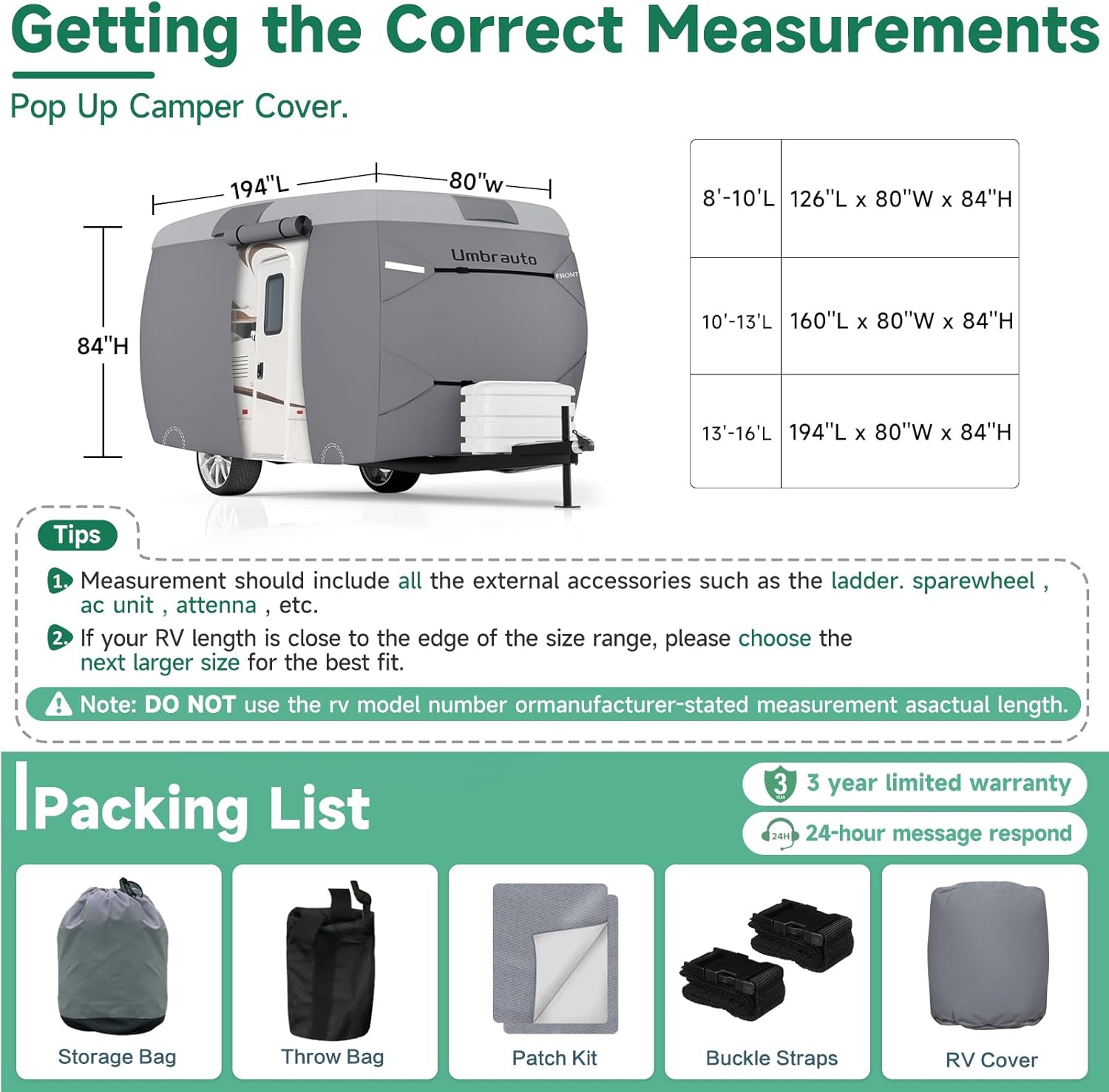 Umbrauto 7 Layers Top Fiberglass Travel Trailer Cover