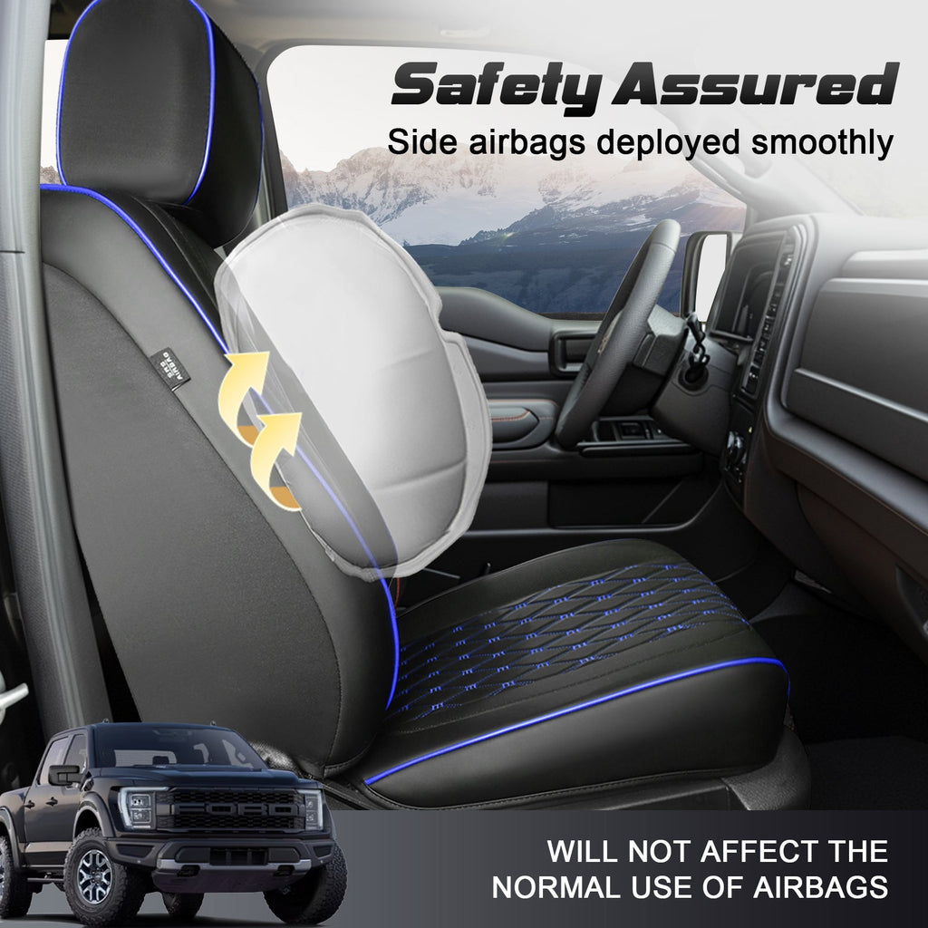 Umbrauto Custom Fit Seat Covers for Ford F150, Pickup Truck Nappa Leather Seatcovers for 2015-2025 Ford F150 SuperCrew/ 2017-2025 F250 F350 F450 Super Duty Crew Cab XL XLT Lariat King Ranch Platinum,Blue