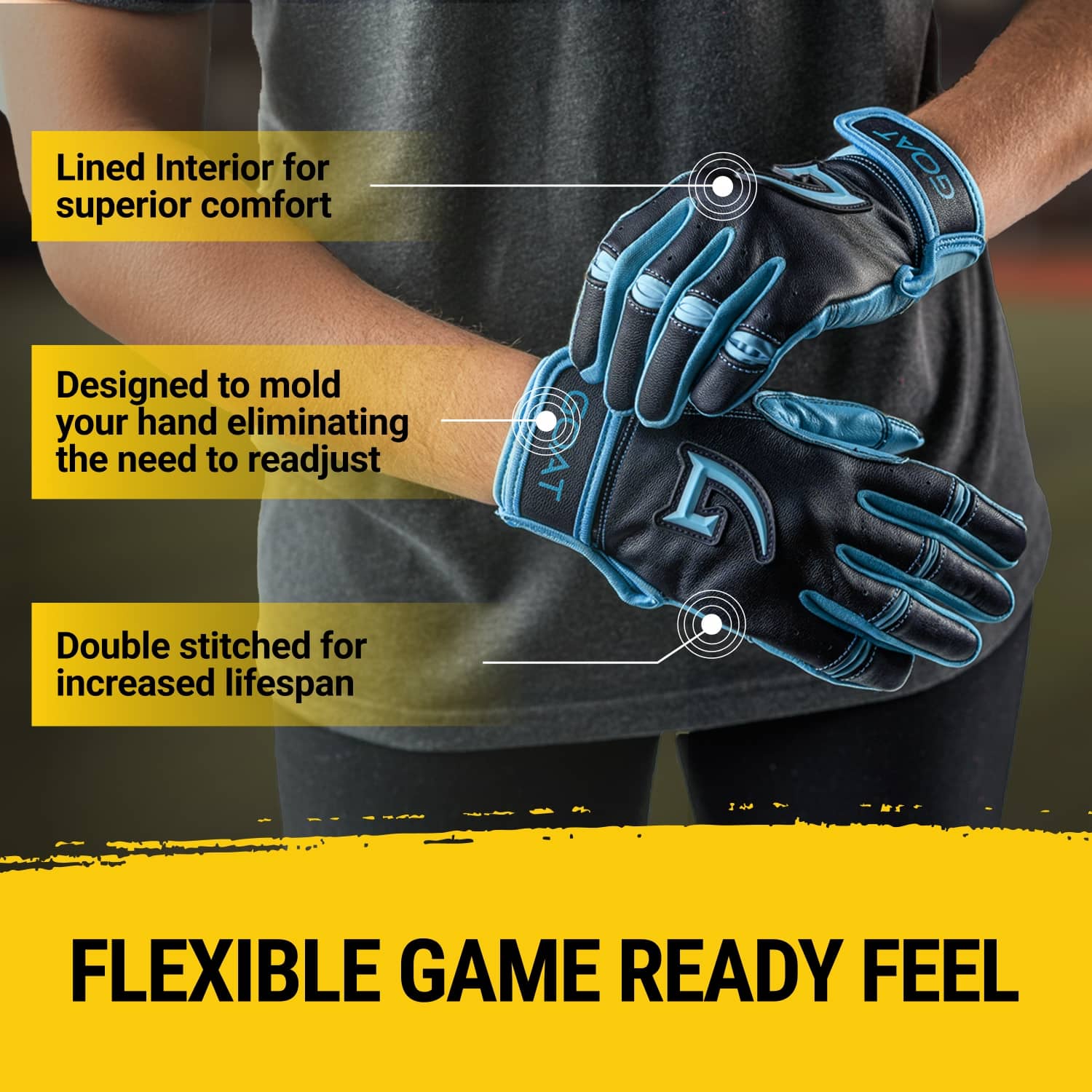 Origin Series Long Cuff Black and Electric Blue Batting Gloves