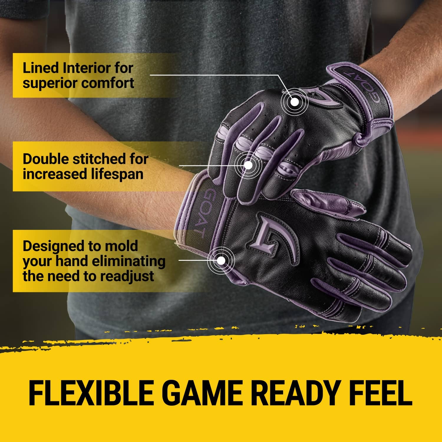 Origin Series Long Cuff Black and Purple Batting Gloves
