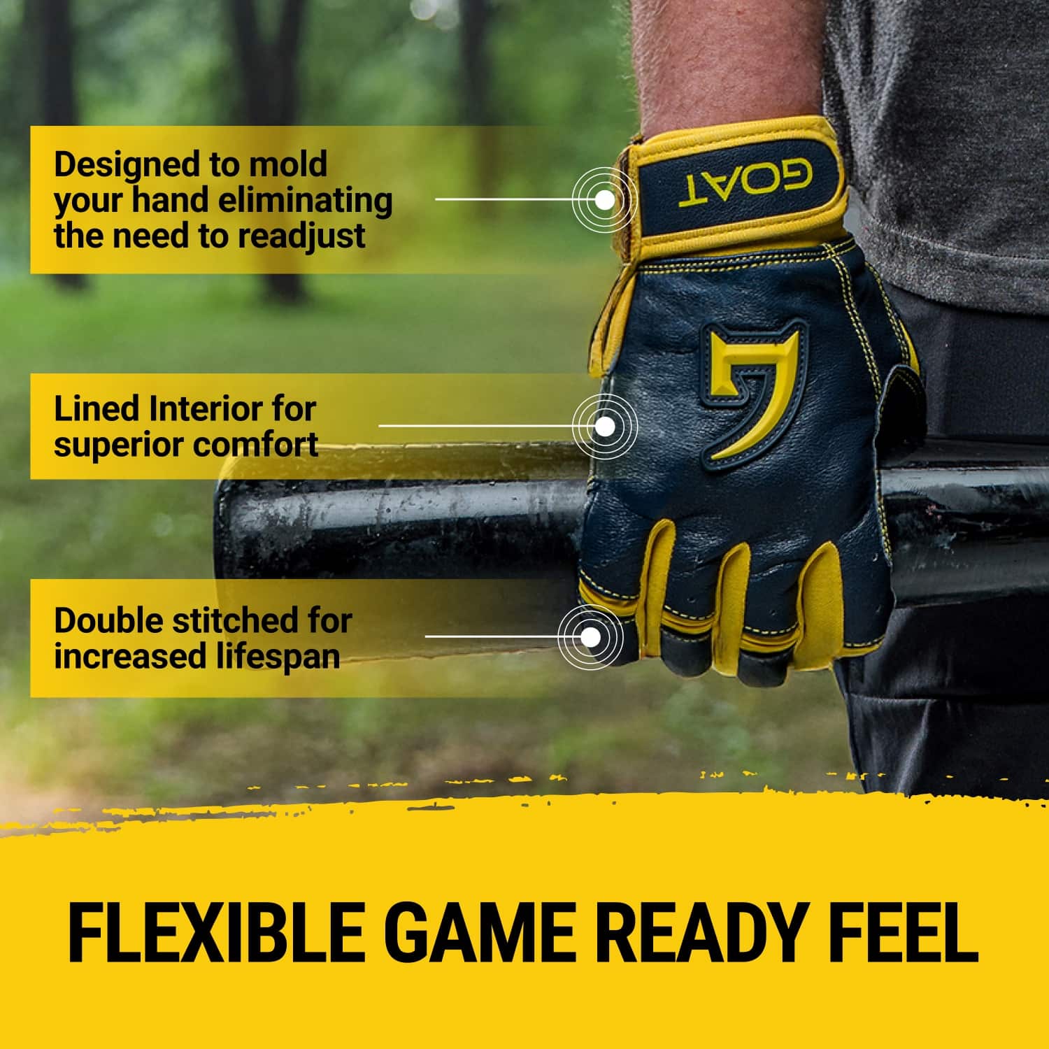 Legacy Series Long Cuff Navy Blue and Yellow Batting Gloves