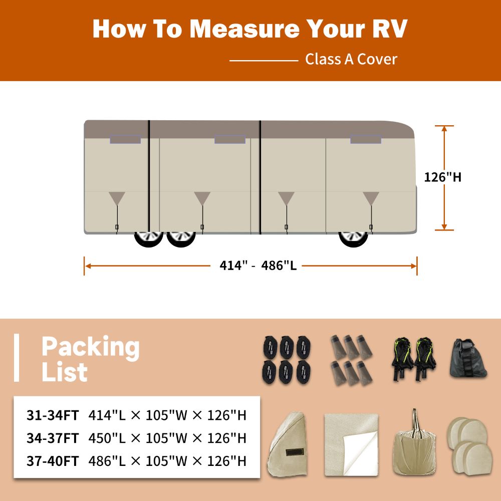 Umbrauto Class A RV Cover Upgraded Heavy Duty 7 Layers Top Windproof Breathable Class A Motorhome Camper Cover,Khaki