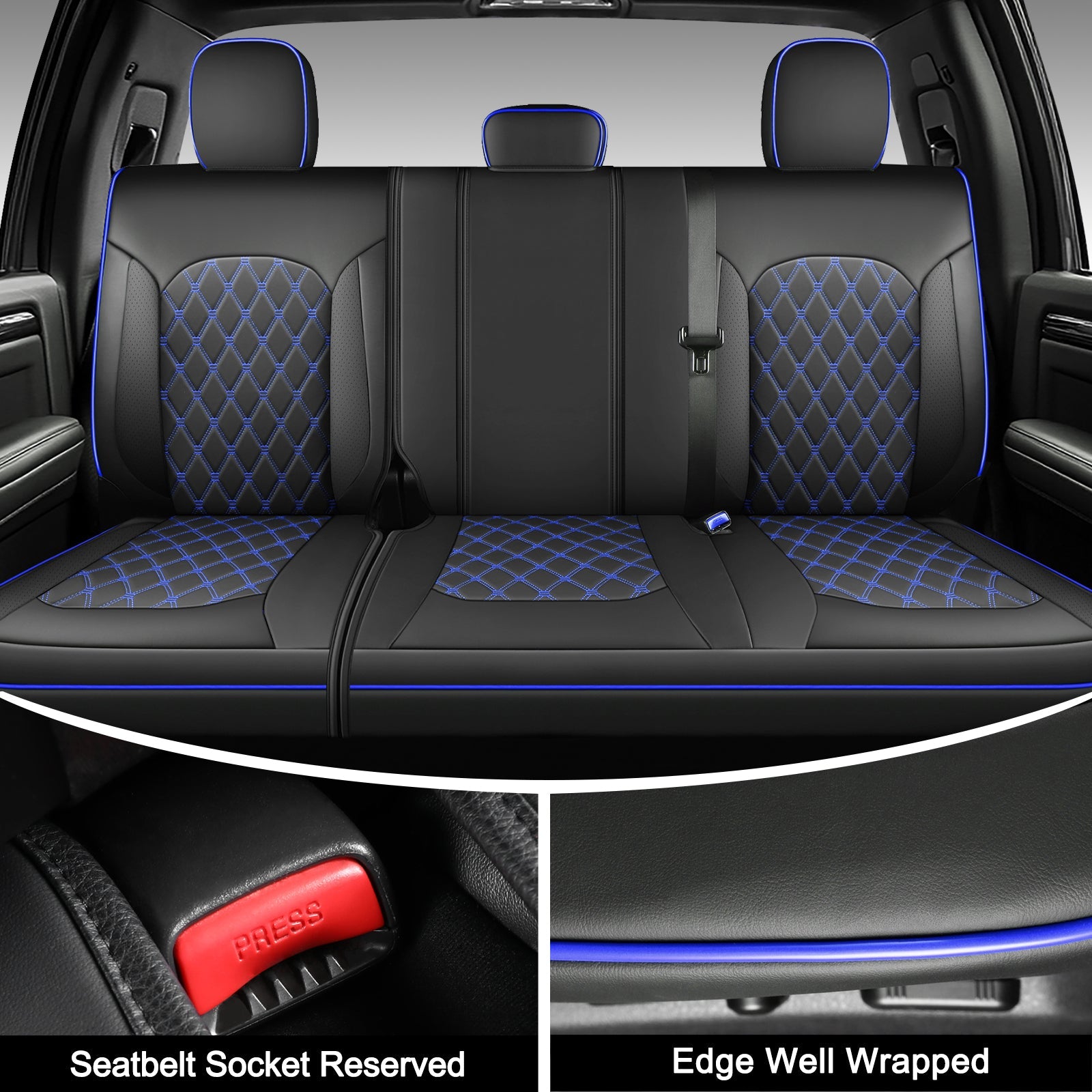Umbrauto Custom Fit Seat Covers for Ford F150, Pickup Truck Nappa Leather Seatcovers for 2015-2025 Ford F150 SuperCrew/ 2017-2025 F250 F350 F450 Super Duty Crew Cab XL XLT Lariat King Ranch Platinum,Blue