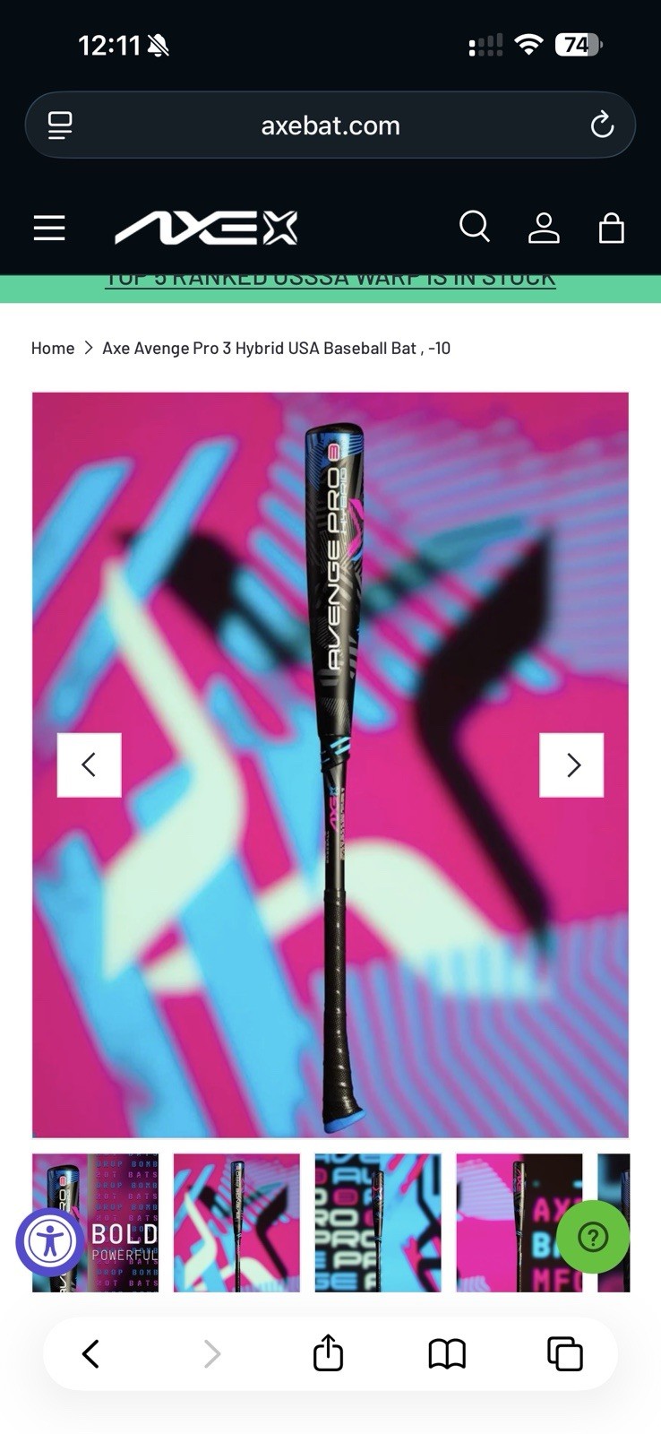 Axe Avenge Pro Hybrid (-10) USA Baseball Bat 28”/18oz – Brand New!