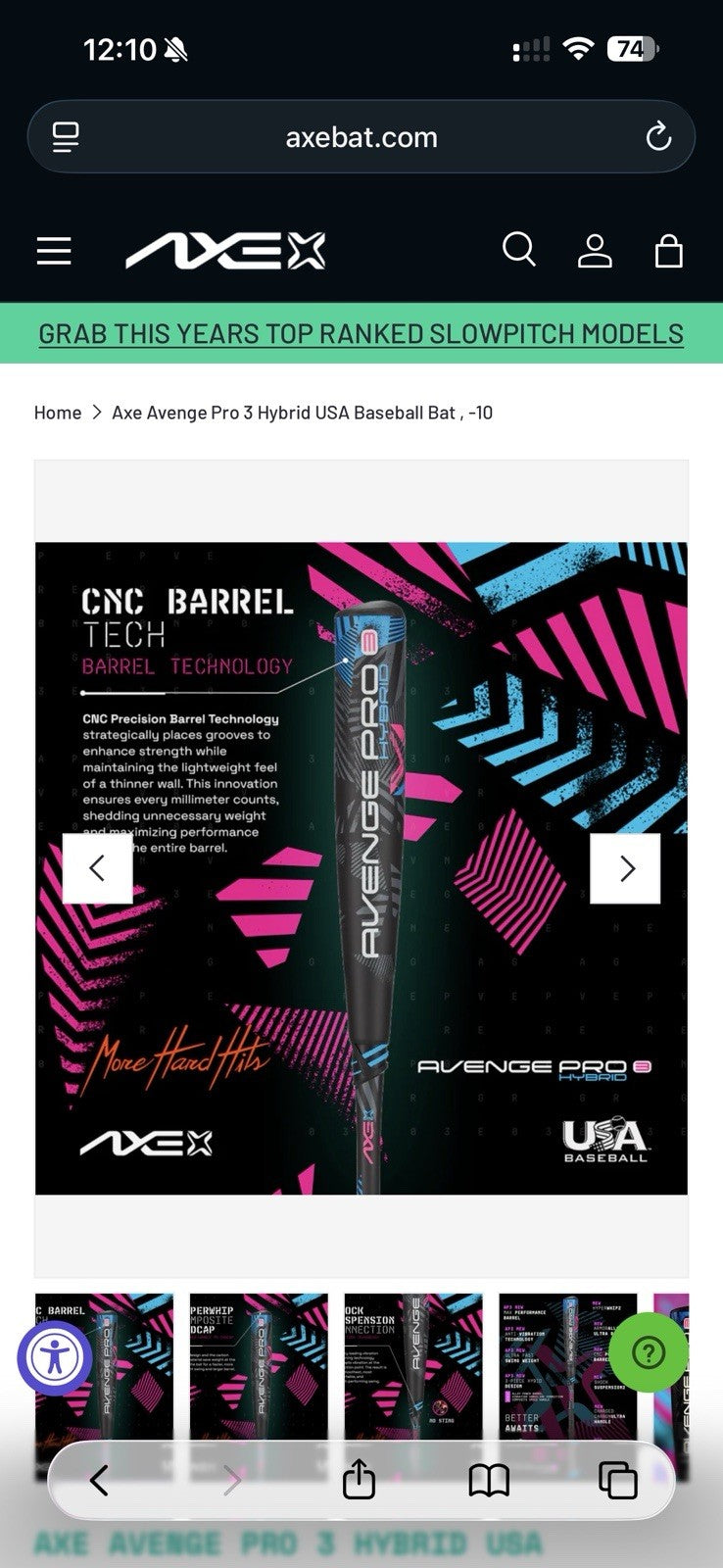 Axe Avenge Pro Hybrid (-10) USA Baseball Bat 28”/18oz – Brand New!