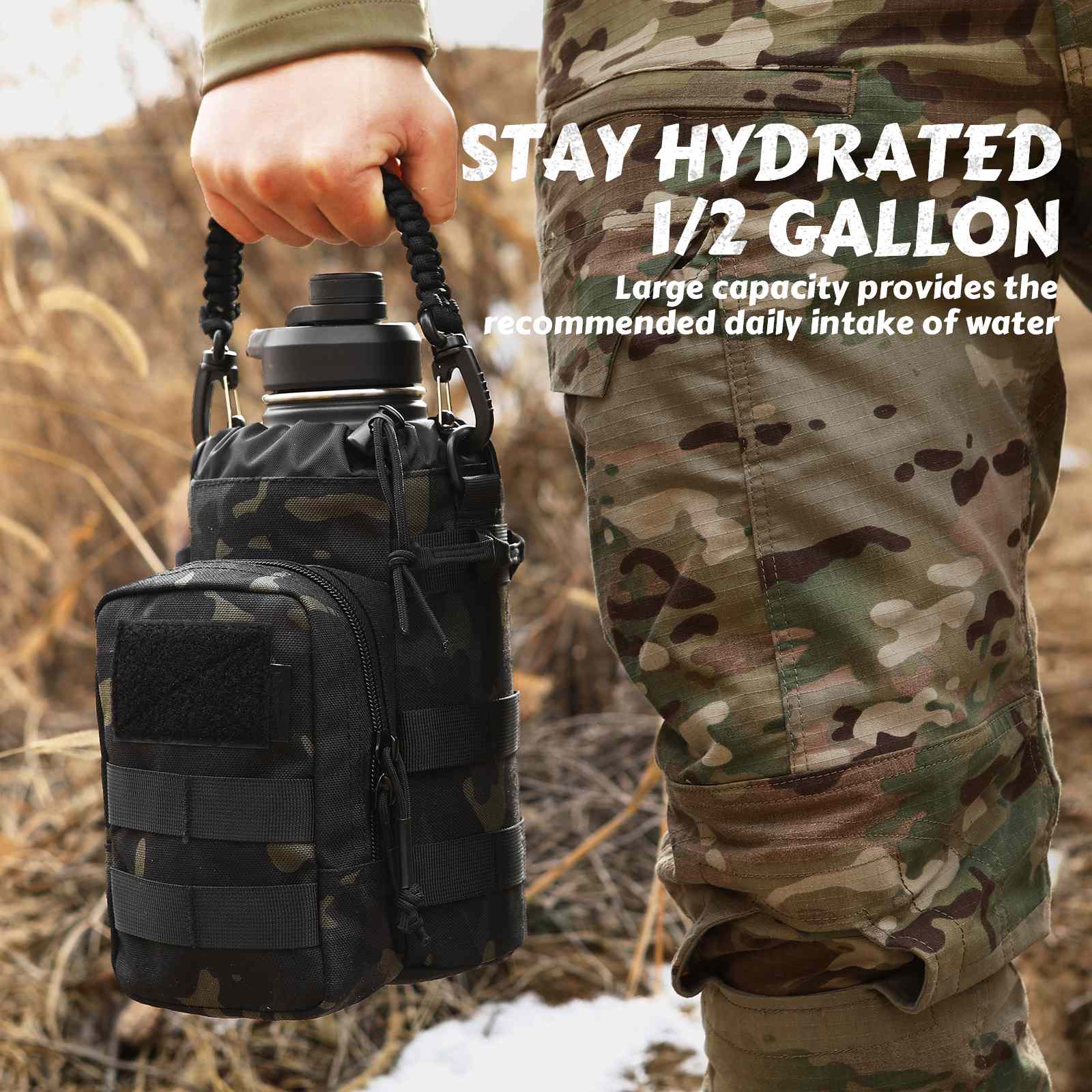 Votagoo 64Oz Half Gallon Stainless Steel Insulated Tactical Water Bottle with Metal Military Water Bottle Tactical Carrier Bag