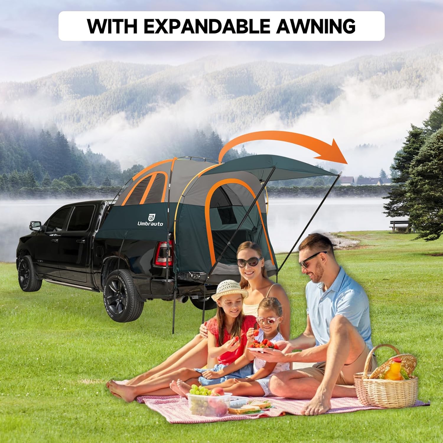 Umbrauto Truck Bed Tent with Awning,Fits 5.5-5.8 ft Truck Beds | PU3000mm Waterproof Pickup Tent