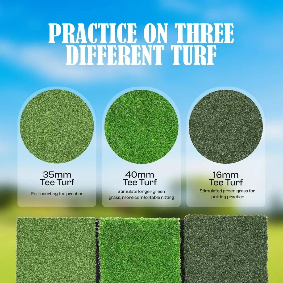 Swing Rex Premium 3-in-1 Golf Mat 24"x24" – Tri-Turf Practice Mat – Foldable Non-Slip Base