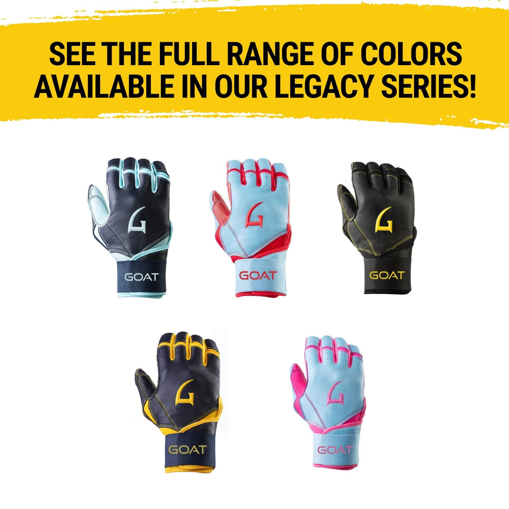 Legacy Series Long Cuff Navy Blue and Yellow Batting Gloves