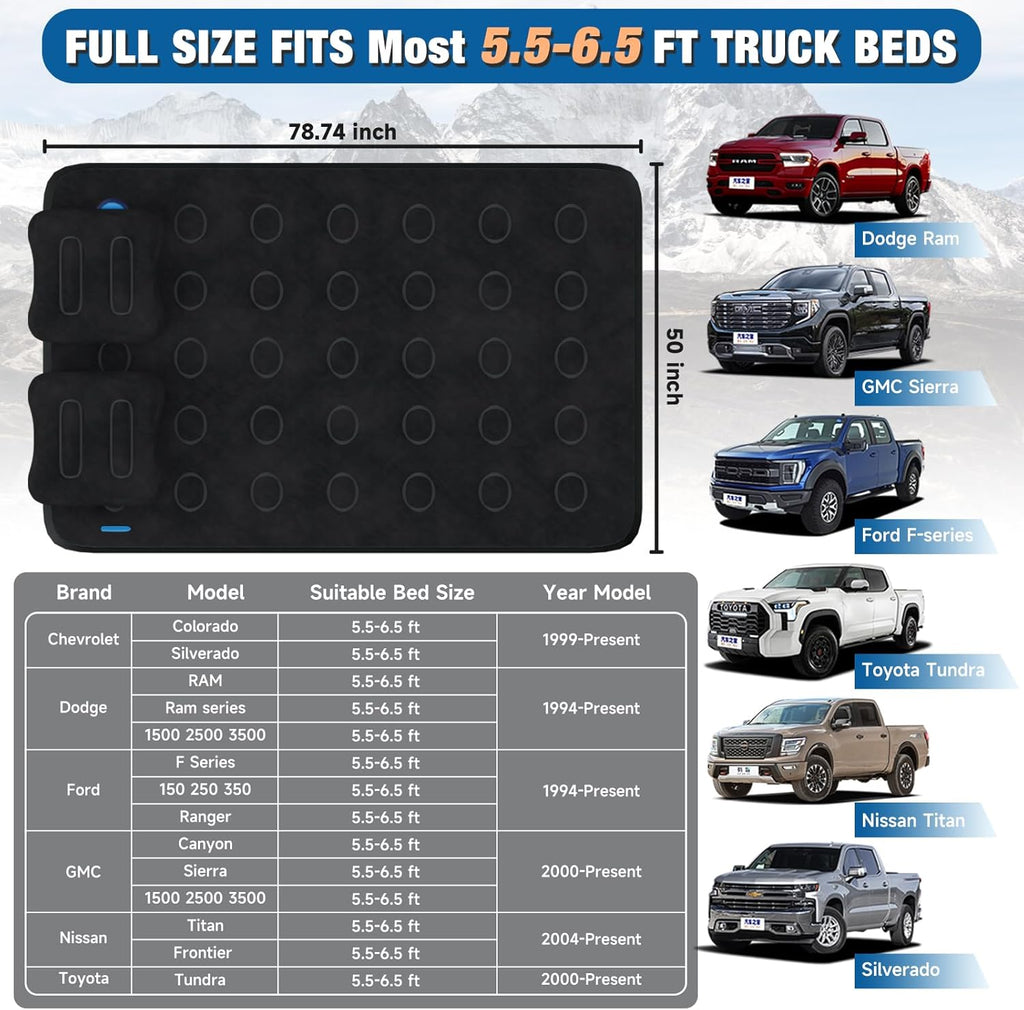 Umbrauto 5.5-6.5 ft Square Truck Bed Air Mattress with Wireless Rechargeable Pump Inflatable Full Size Pickup  Air Mattress