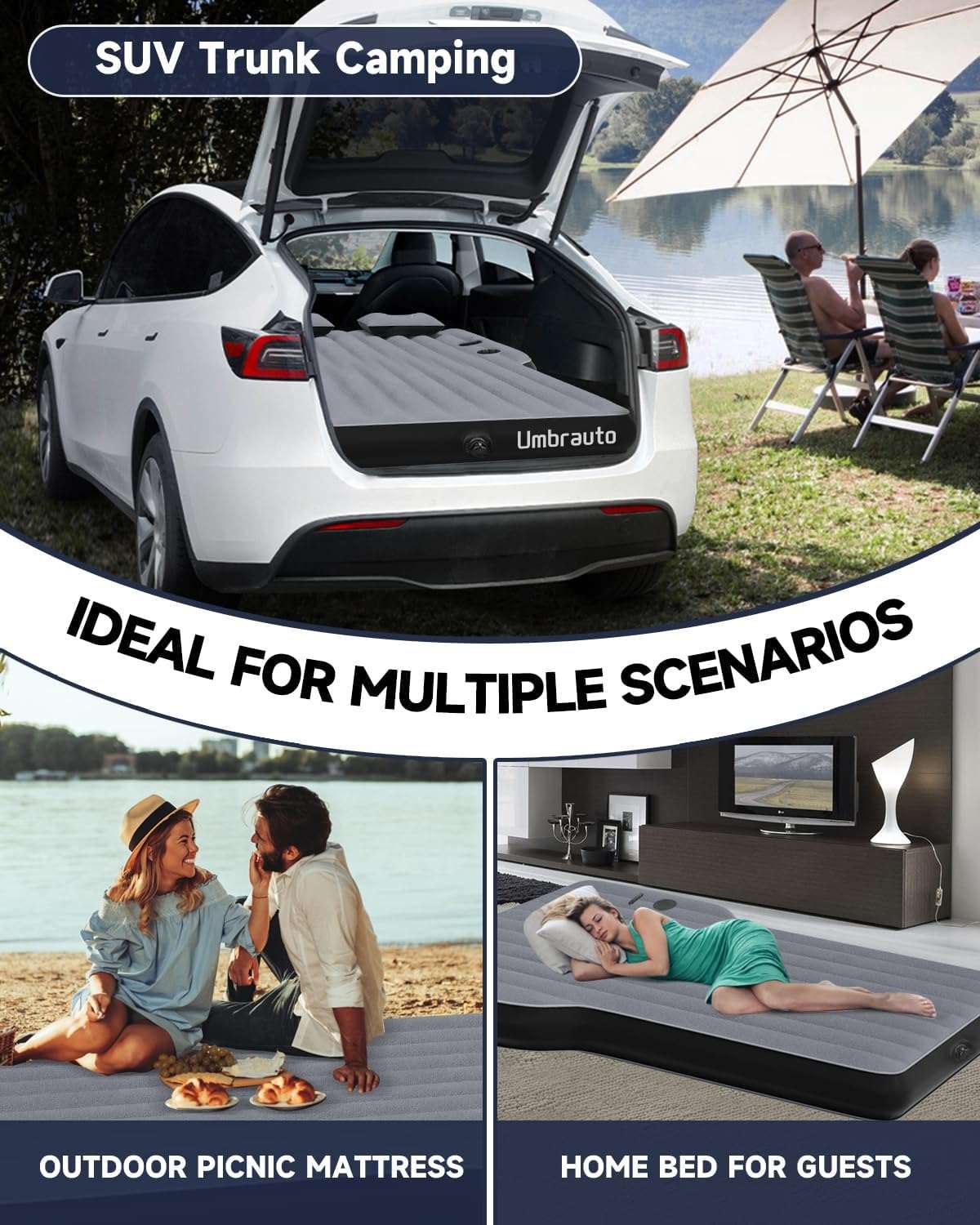 Umbrauto Tesla Y Car Camping SUV Thicken Air Mattress,Gray