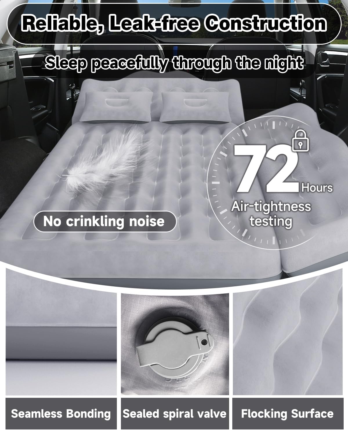 Umbrauto 29.53in/75cm Wide Car Air Mattress Inflatable SUV, Truck & Van Back Seat Camping Bed with Pump & Pillows, Gray