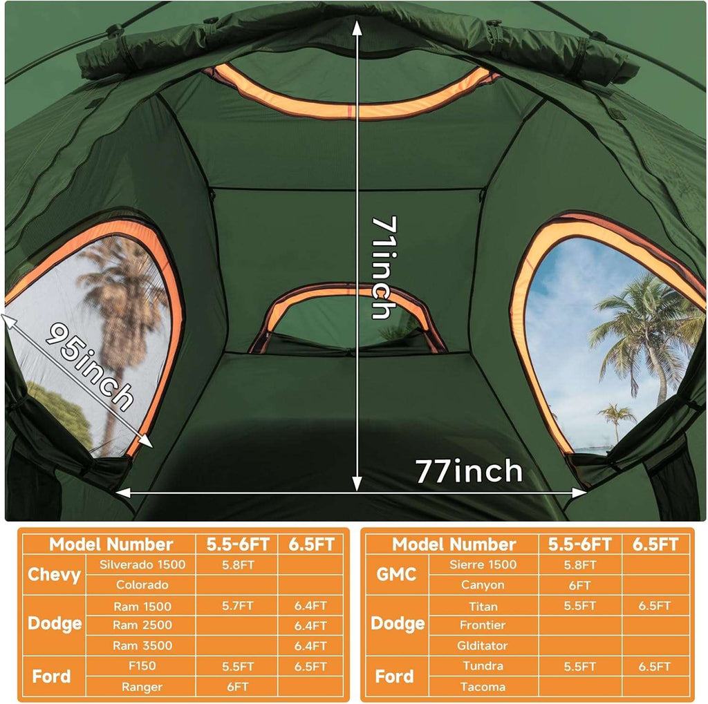 Umbrauto 5.5-5.8FT Truck Bed Tent for 2 Person | 10-Min Quick Setup Waterproof PU3000 Camping Tent for Pickup Trucks