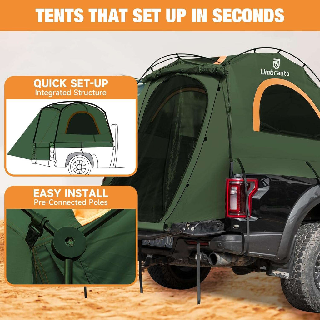 Umbrauto 5.5-5.8FT Truck Bed Tent for 2 Person | 10-Min Quick Setup Waterproof PU3000 Camping Tent for Pickup Trucks