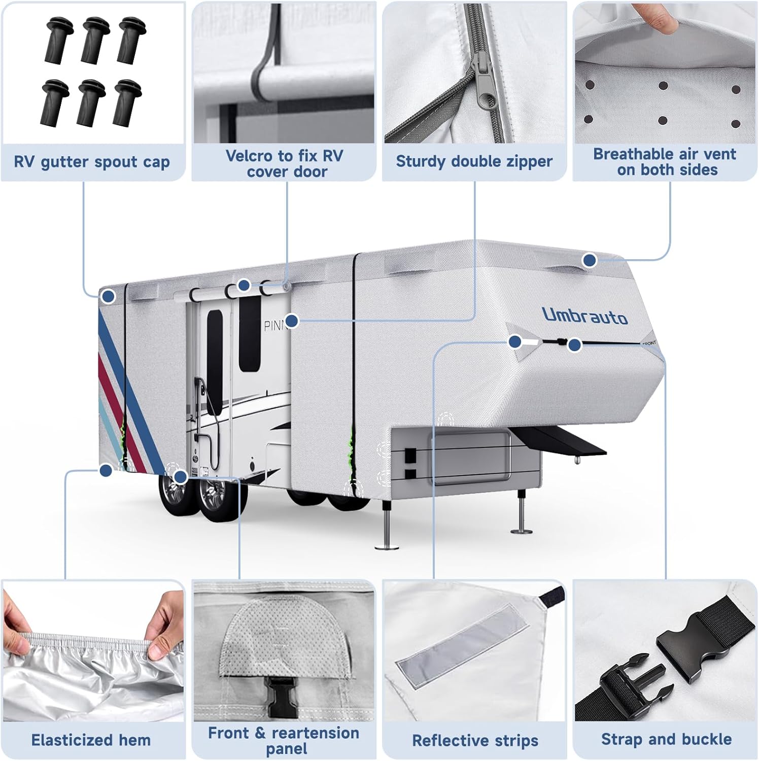 Umbrauto 5th Wheel RV Cover Upgraded 300D Waterproof Breathable Camper Covers