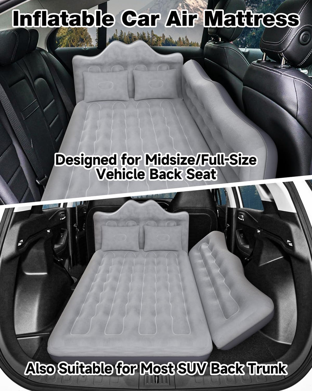 Umbrauto 29.53in/75cm Wide Car Air Mattress Inflatable SUV, Truck & Van Back Seat Camping Bed with Pump & Pillows, Gray