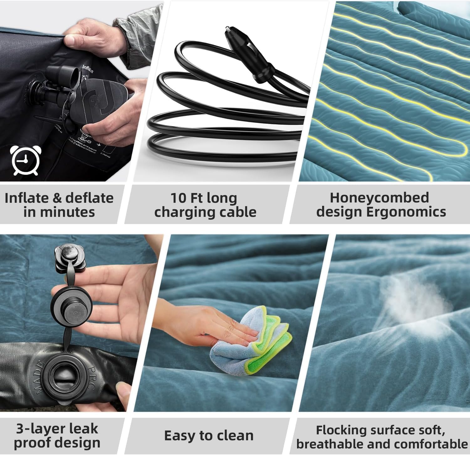 Umbrauto 63in Extended SUV Mattress Quick Inflate, Includes Pump & 2 Pillows£¬Teal