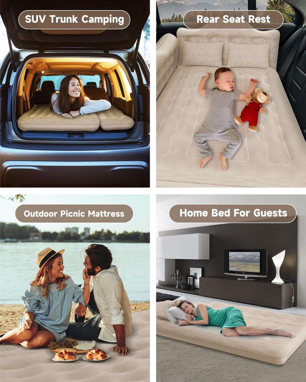 Umbrauto 29.53in/75cm Wide Car Air Mattress Inflatable SUV, Truck & Van Back Seat Camping Bed with Pump & Pillows, Beige