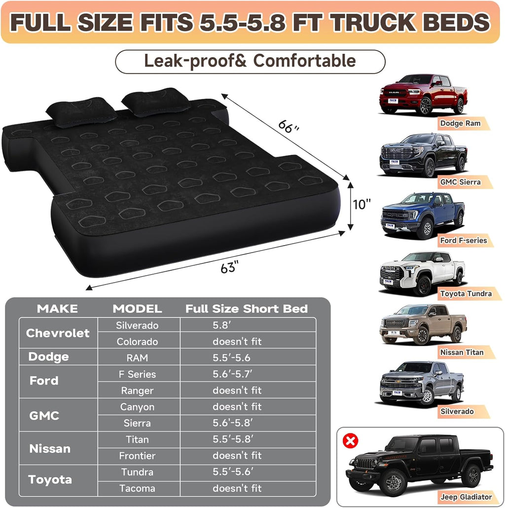 Umbrauto 5.5-5.8FT Full Size Truck Bed Mattress with Detachable Pump,Black/Grey