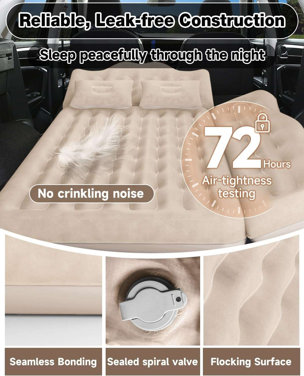 Umbrauto 29.53in/75cm Wide Car Air Mattress Inflatable SUV, Truck & Van Back Seat Camping Bed with Pump & Pillows, Beige