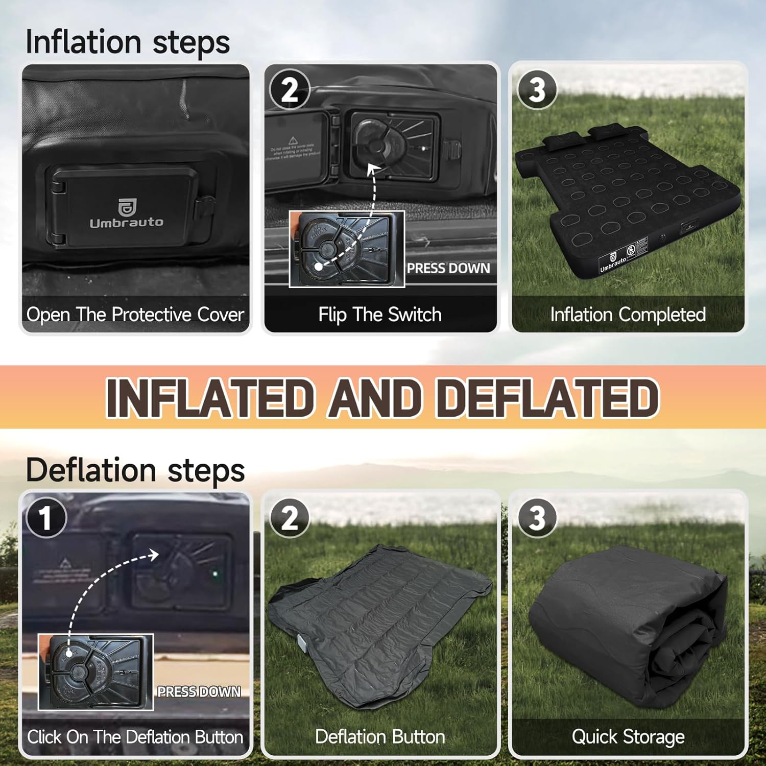 Umbrauto 5.5-5.8FT Full Size Truck Bed Mattress with Detachable Pump,Black/Grey