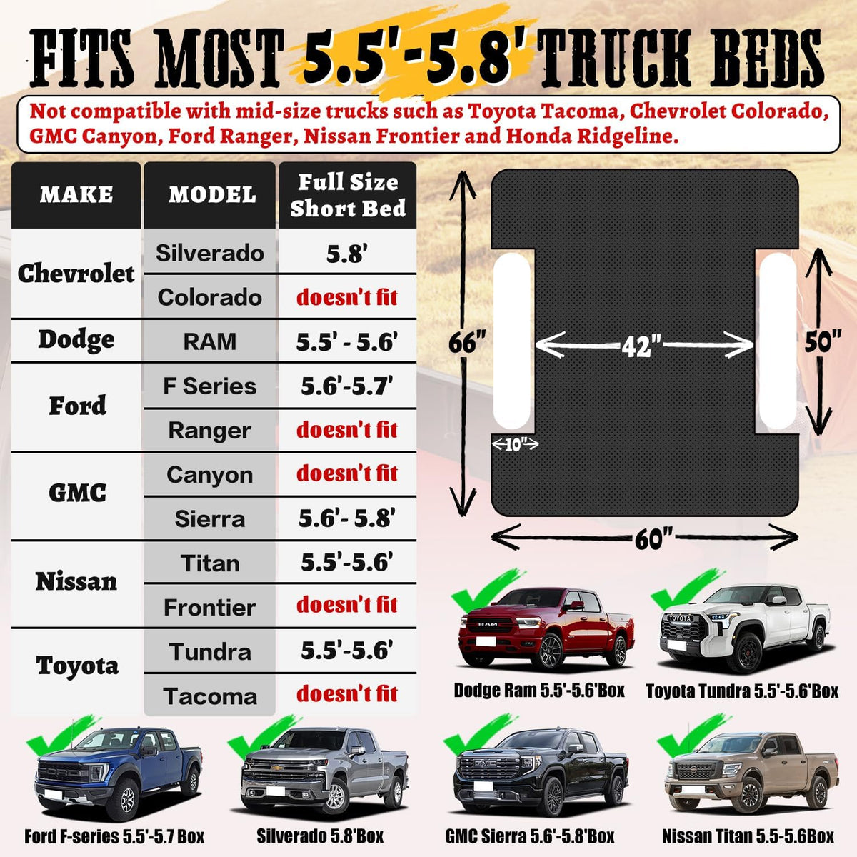 Umbrauto 5.5-5.8 FT Full Size Truck Bed Air Mattress 1.0,Multiple Colors