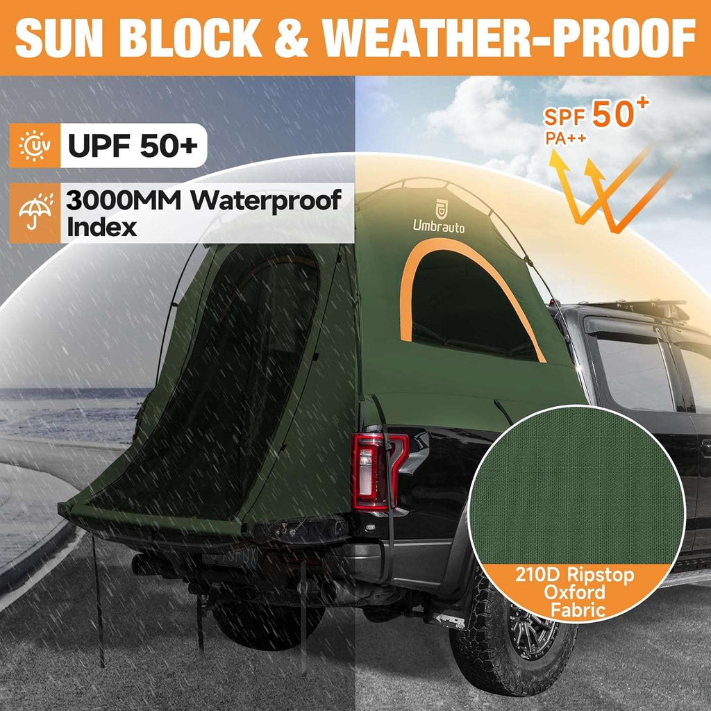 Umbrauto 5.5-5.8FT Truck Bed Tent for 2 Person | 10-Min Quick Setup Waterproof PU3000 Camping Tent for Pickup Trucks