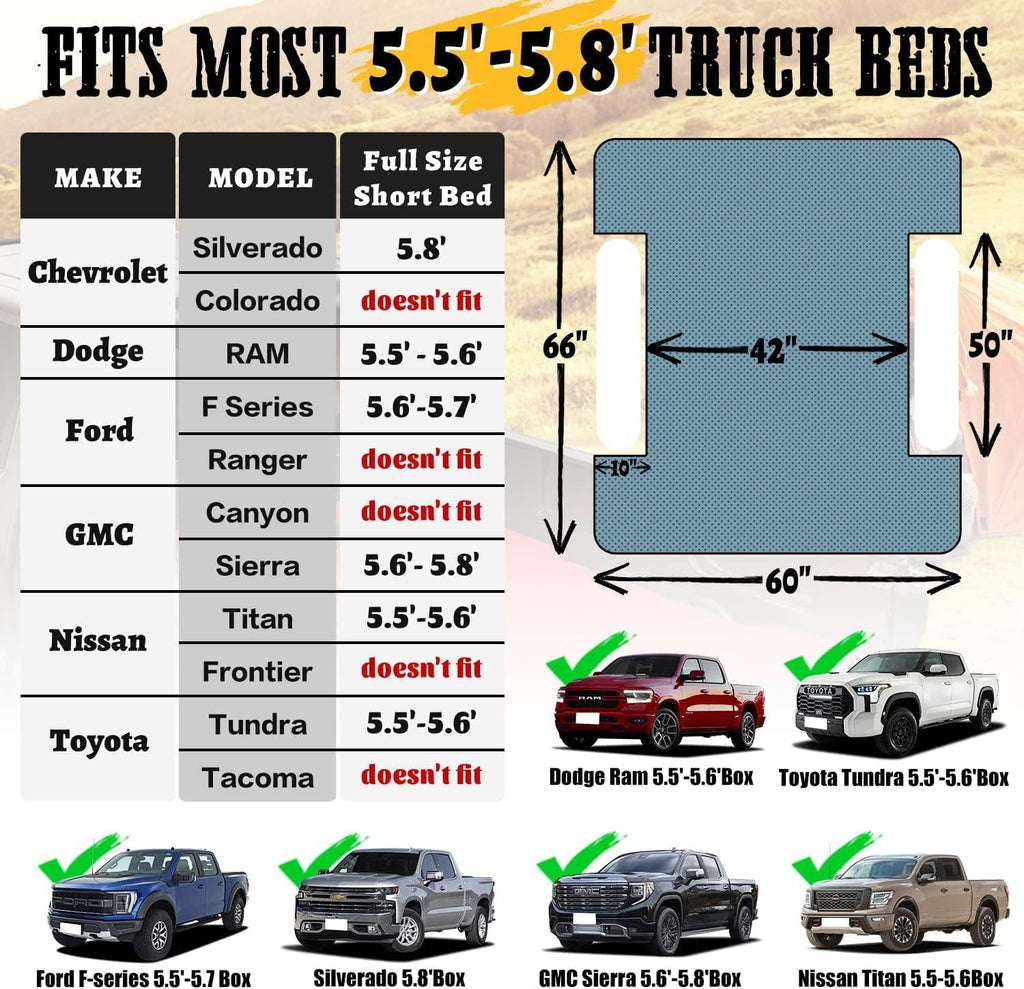 Umbrauto 5.5-5.8 FT Short Truck Bed Air Mattress 1.0 ,Teal
