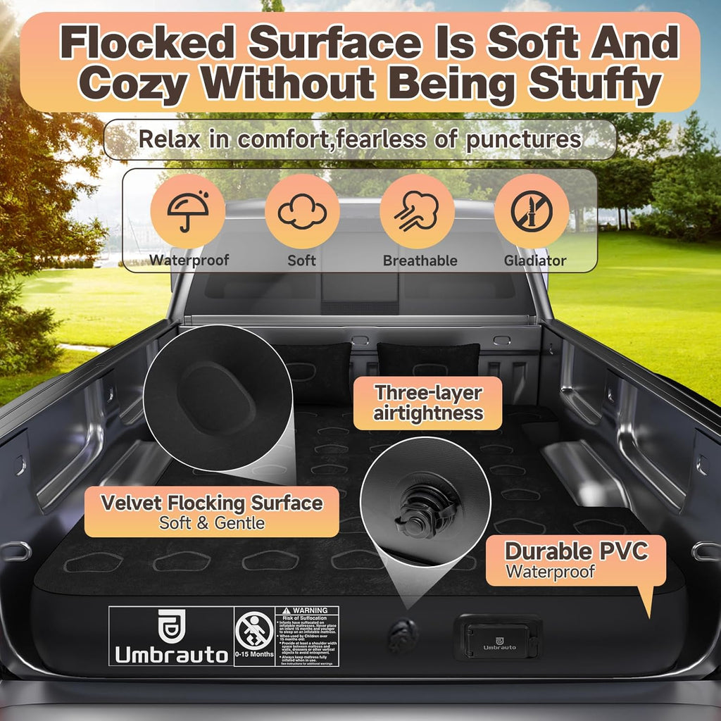 Umbrauto 5.5-5.8FT Full Size Truck Bed Mattress with Detachable Pump,Black/Grey